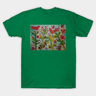 Red Birds on Cactus Plants, collage T-Shirt